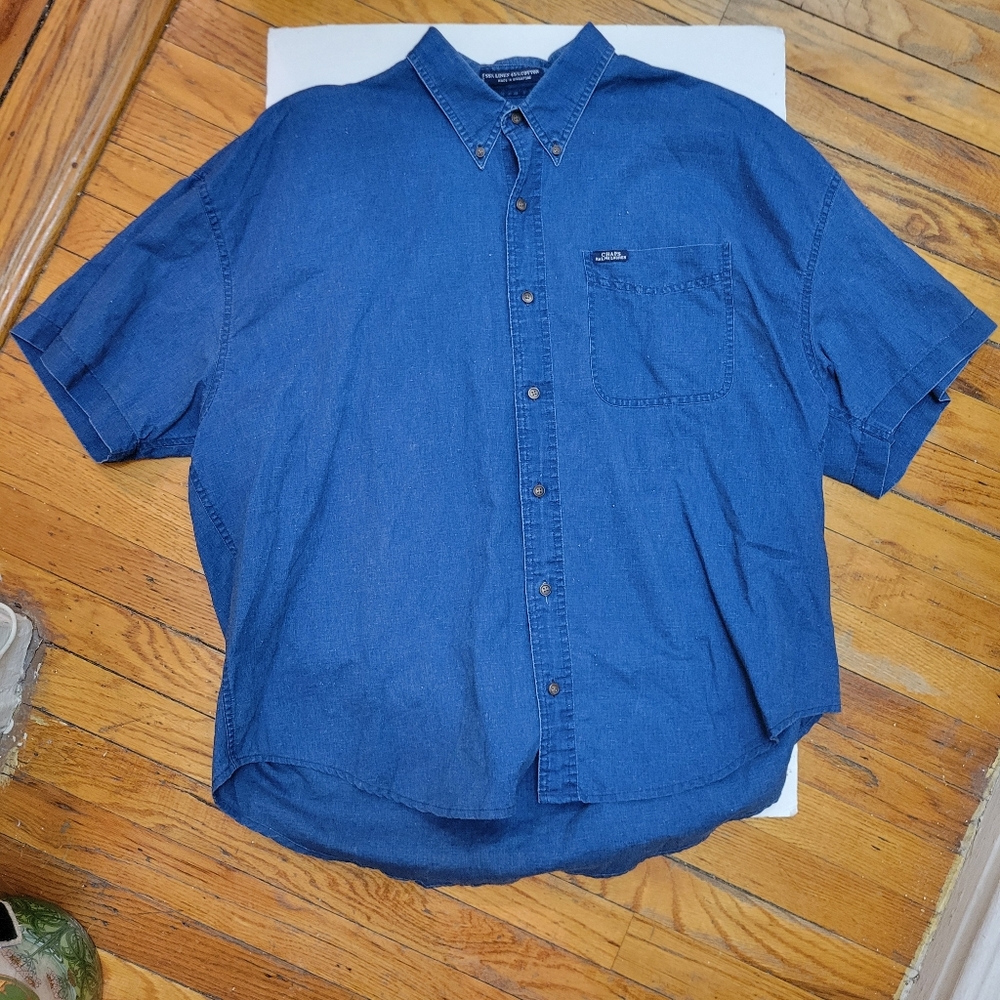 90s Vintage Chaps Ralph Lauren Denim Look Button Up -‎ Linen Blend Preppy Work